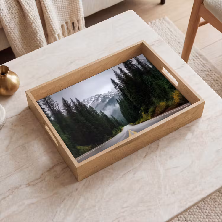Dienblad - Sparrenbos - Weg - Bergen - Sneeuw — 2