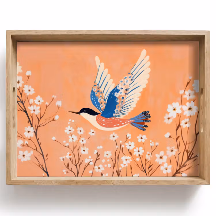 Dienblad - Vogel - Bloesemtakken - Warm - Kleurrijk — 1