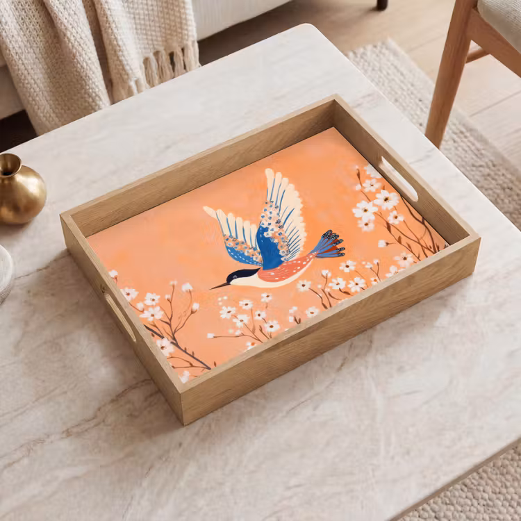 Dienblad - Vogel - Bloesemtakken - Warm - Kleurrijk — 2