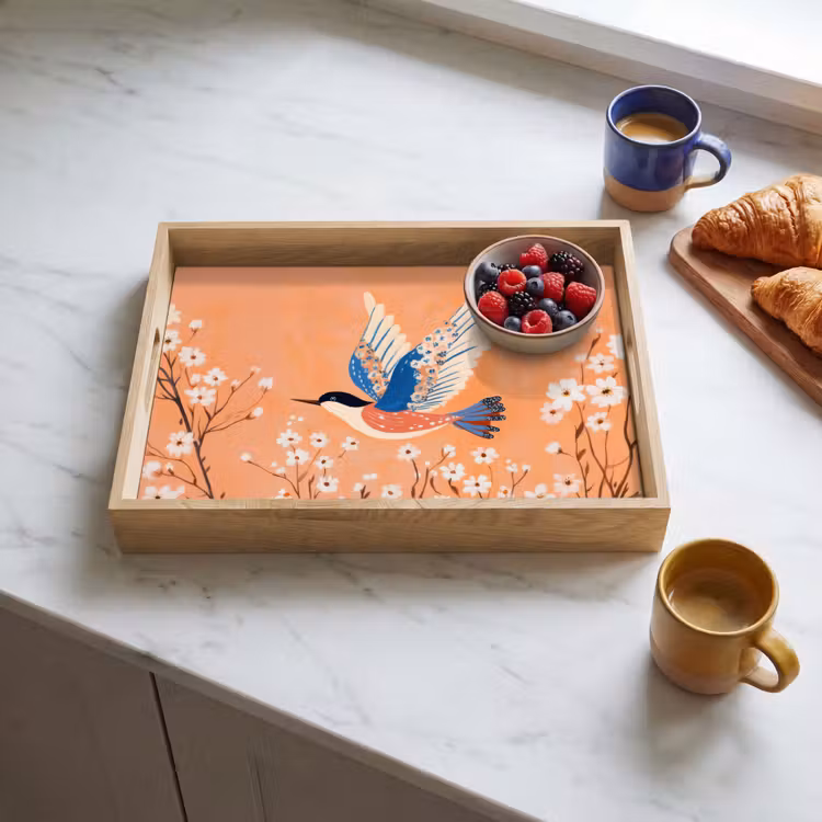Dienblad - Vogel - Bloesemtakken - Warm - Kleurrijk — 4
