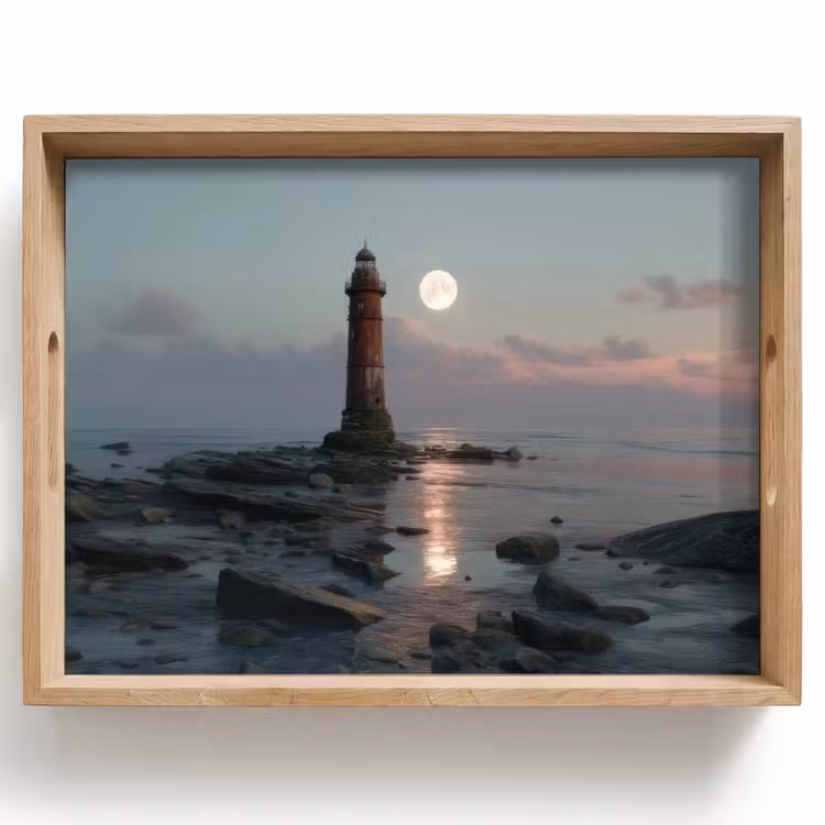 Dienblad - Vuurtoren - Stenen - Water - Maan — 1
