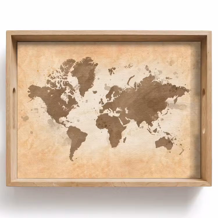 Dienblad - Wereldkaart - Beige - Bruin — 1