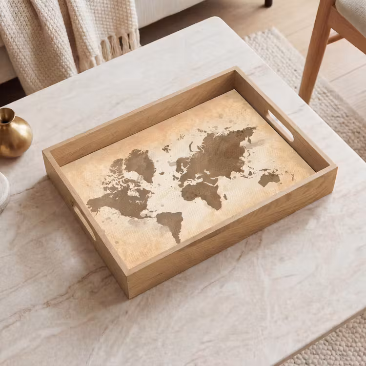 Dienblad - Wereldkaart - Beige - Bruin — 2
