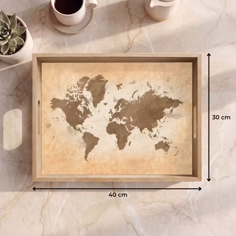 Dienblad - Wereldkaart - Beige - Bruin — 9
