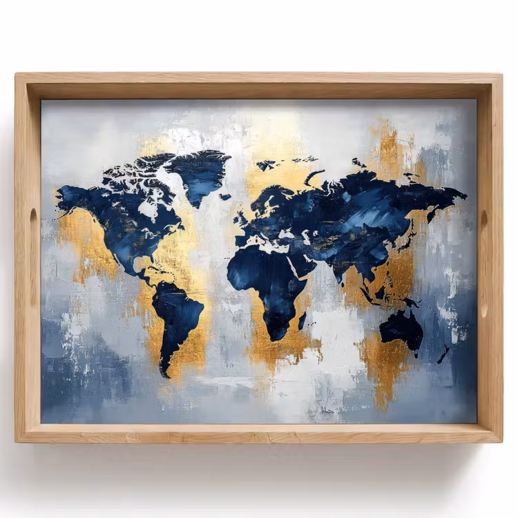 Dienblad - Wereldkaart - Blauw - Abstract — 1