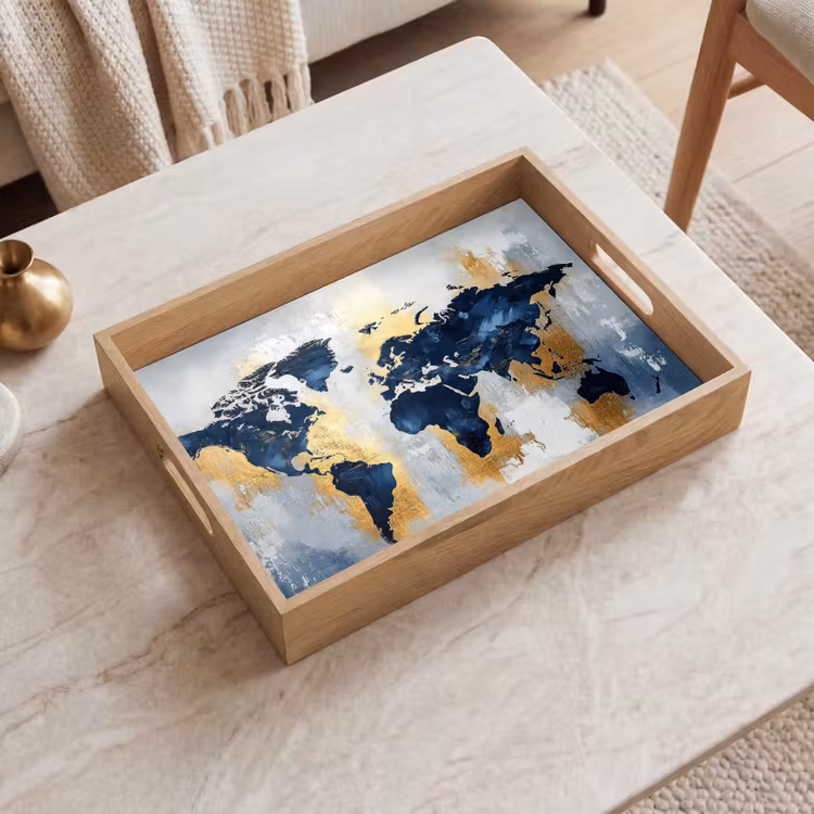 Dienblad - Wereldkaart - Blauw - Abstract — 2