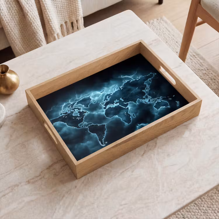 Dienblad - Wereldkaart - Bliksem - Blauw — 2