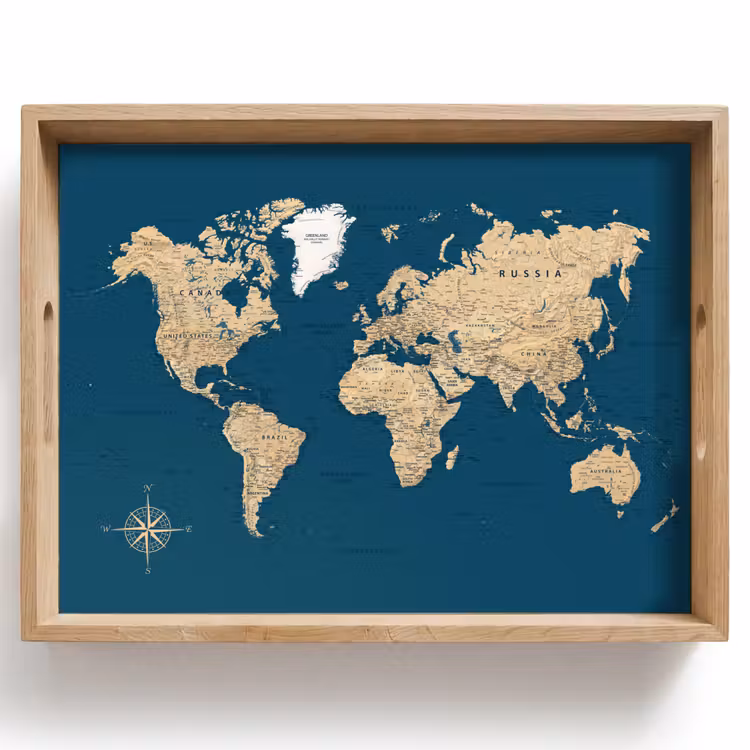 Dienblad - Wereldkaart - Donkerblauw - Beige — 1