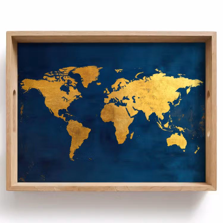 Dienblad - Wereldkaart - Goud - Donkerblauw — 1