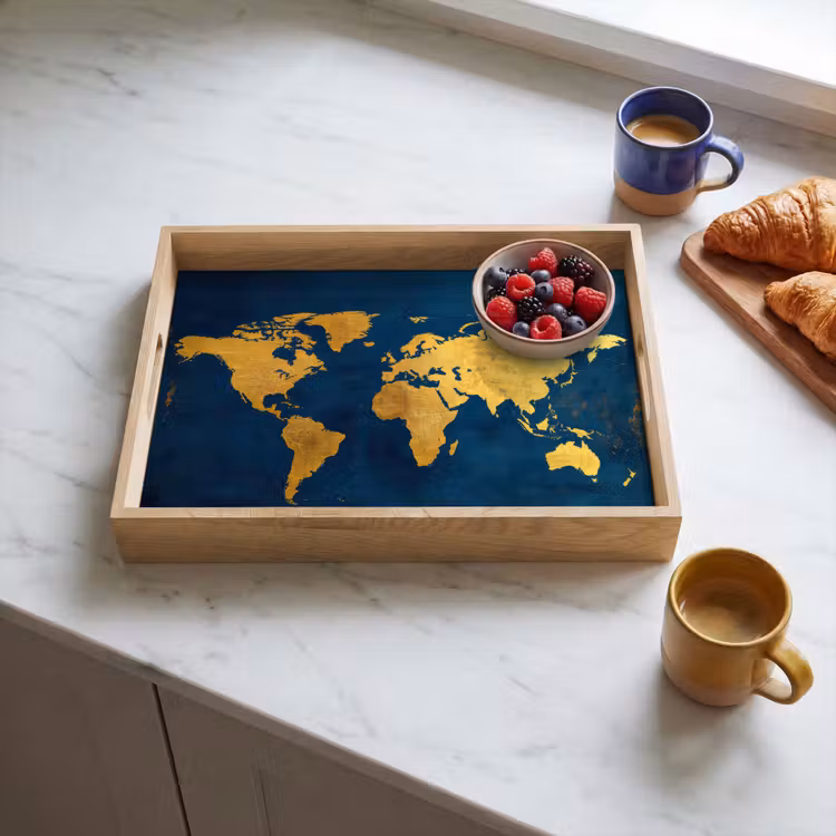 Dienblad - Wereldkaart - Goud - Donkerblauw — 4