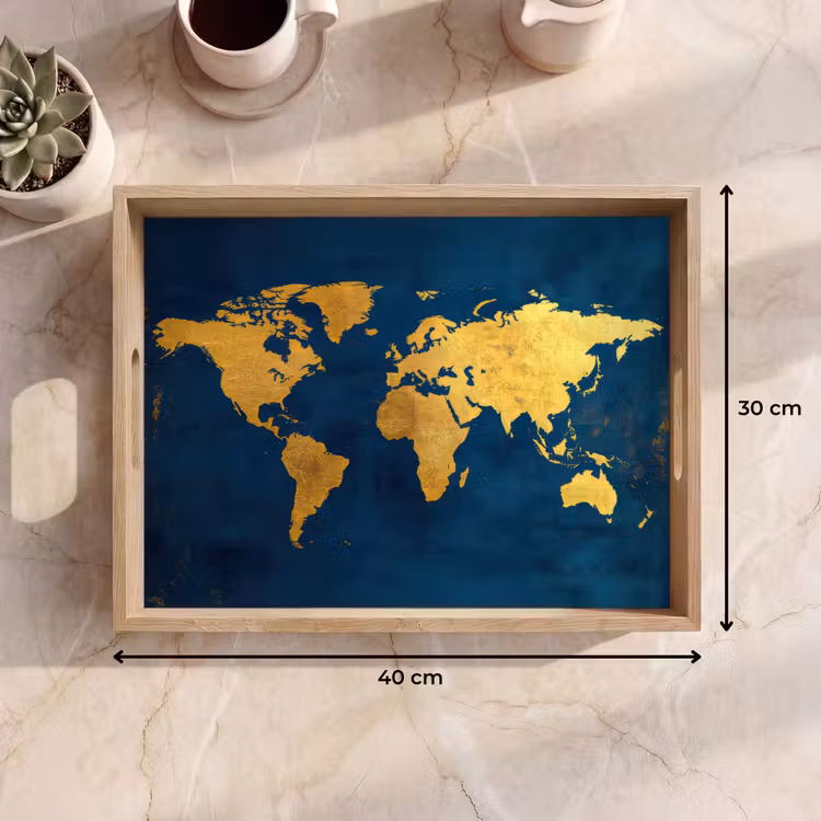 Dienblad - Wereldkaart - Goud - Donkerblauw — 9