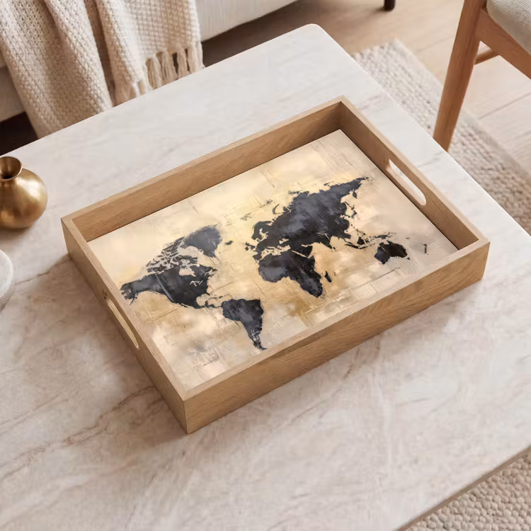Dienblad - Wereldkaart - Goud - Zwart - Abstract — 2