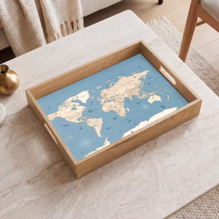 Dienblad - Wereldkaart - Oceaan - Realistisch - Blauw — 2