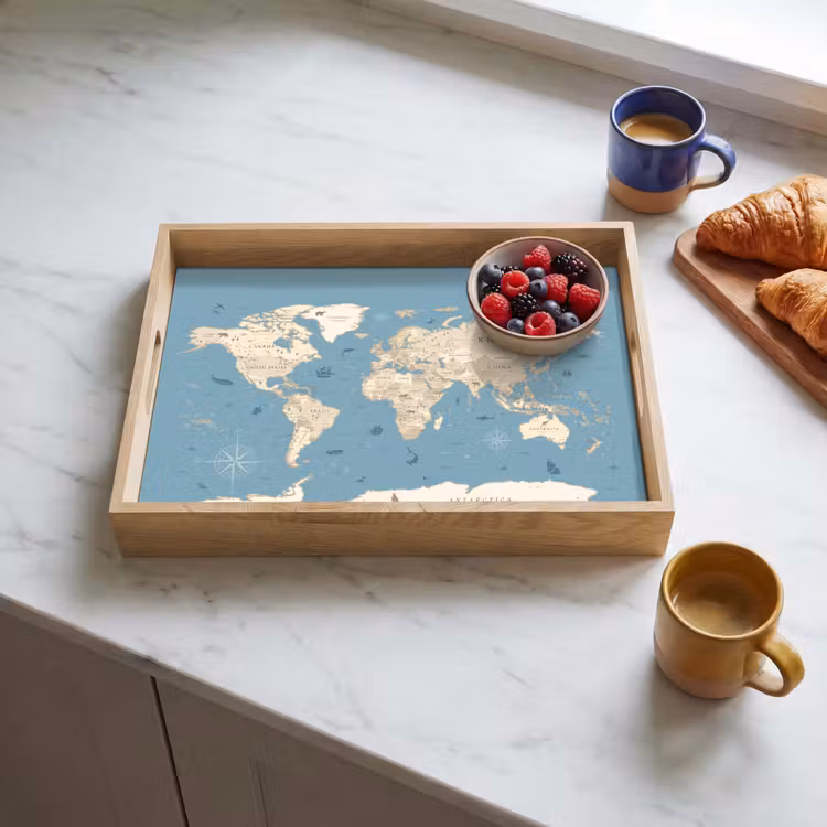 Dienblad - Wereldkaart - Oceaan - Realistisch - Blauw — 4