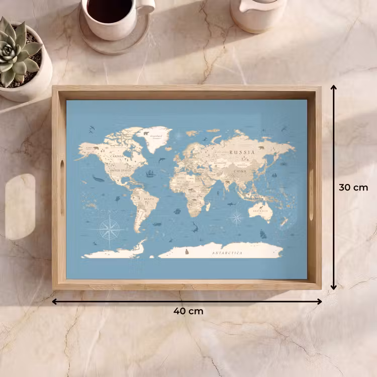 Dienblad - Wereldkaart - Oceaan - Realistisch - Blauw — 9