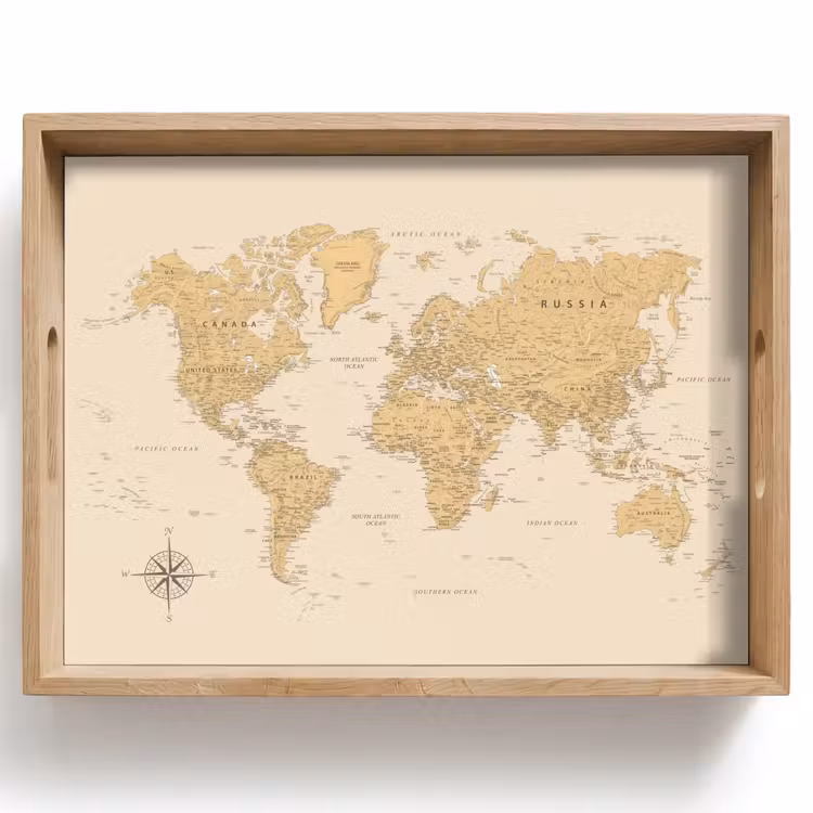 Dienblad - Wereldkaart - Realistisch - Beige — 1