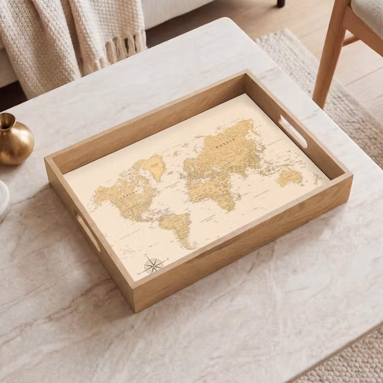 Dienblad - Wereldkaart - Realistisch - Beige — 2
