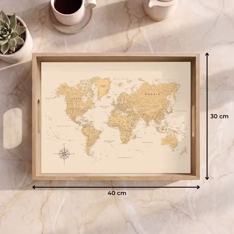 Dienblad - Wereldkaart - Realistisch - Beige — 9