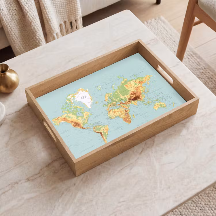 Dienblad - Wereldkaart - Realistisch - Blauw — 2