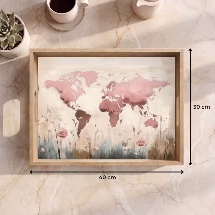 Dienblad - Wereldkaart - Roze - Bloemen — 9