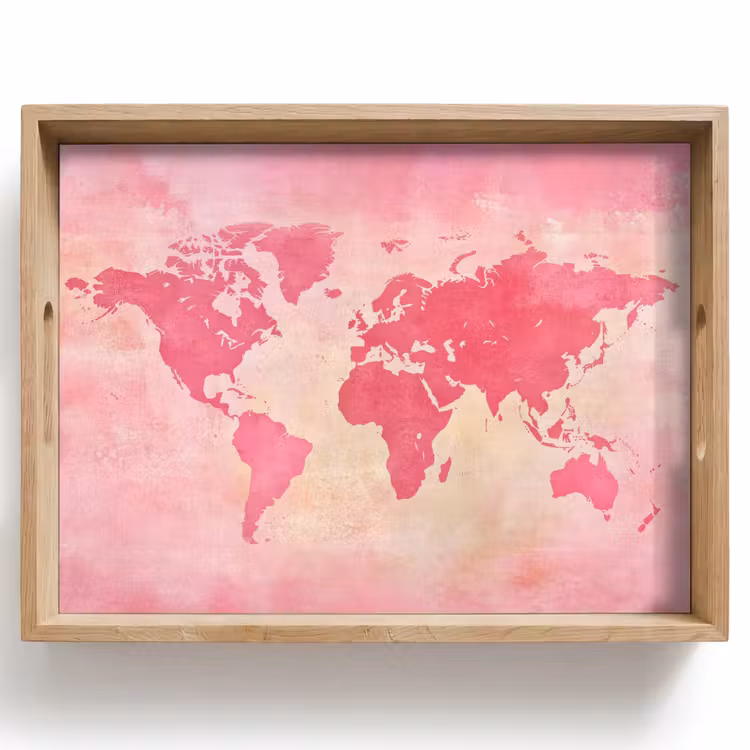 Dienblad - Wereldkaart - Roze - Vaag — 1