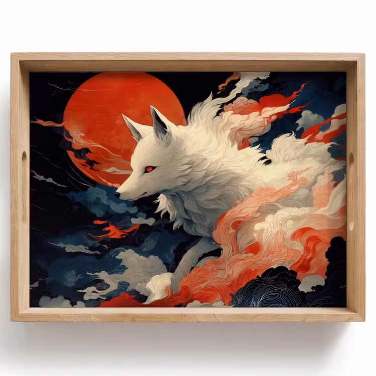 Dienblad - Witte vos - wolken - maan — 1