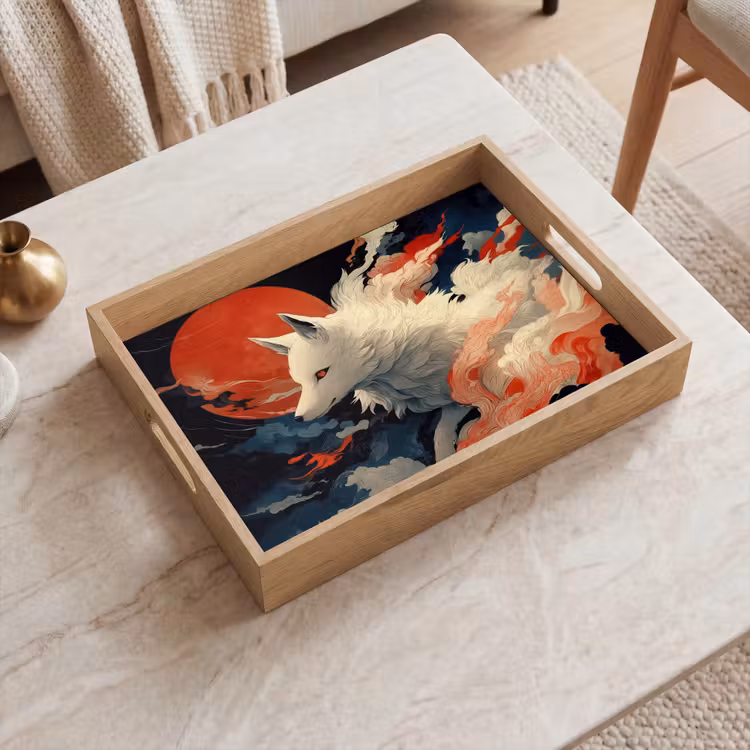 Dienblad - Witte vos - wolken - maan — 2