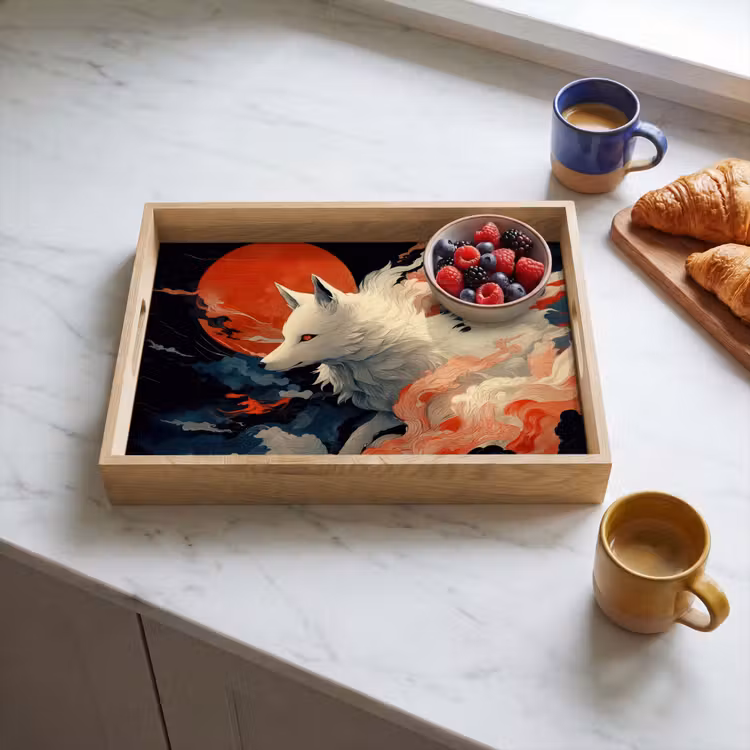 Dienblad - Witte vos - wolken - maan — 4