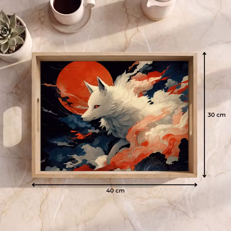 Dienblad - Witte vos - wolken - maan — 9