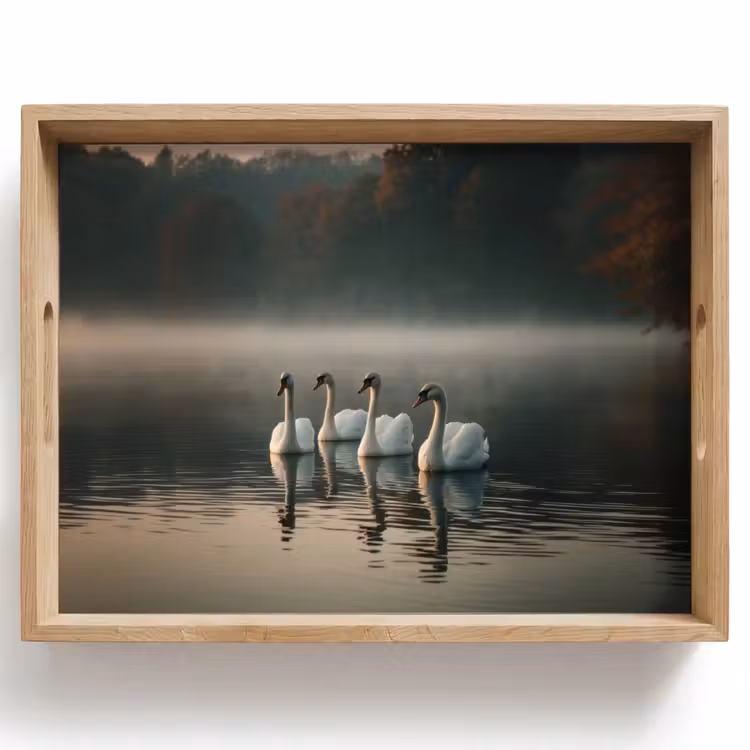 Dienblad - Zwanen - Wit - Water - Mist — 1