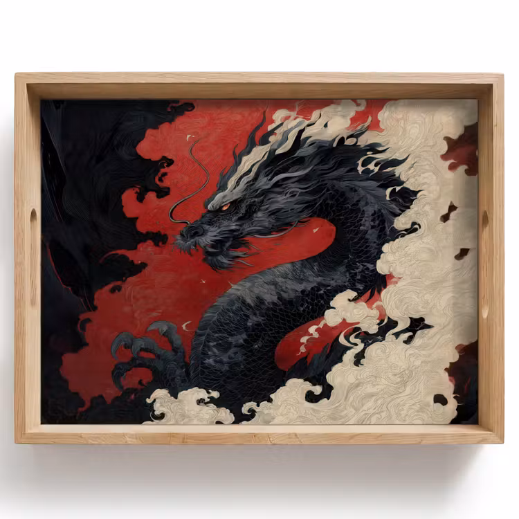 Dienblad - Zwarte draak - Rookwolken - Rood — 1