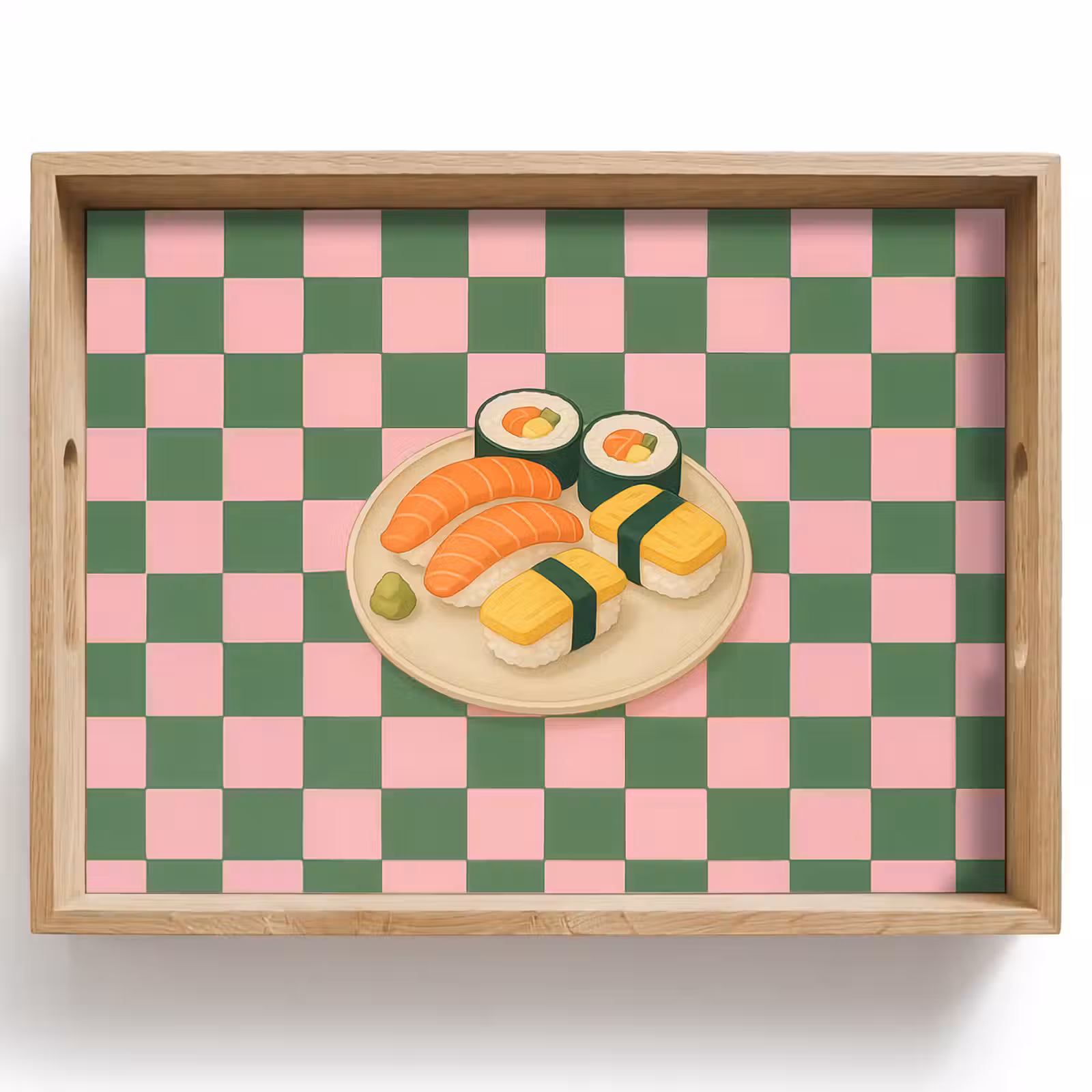 Dienblad - Sushi - Bord - Geblokt - Groen — 1