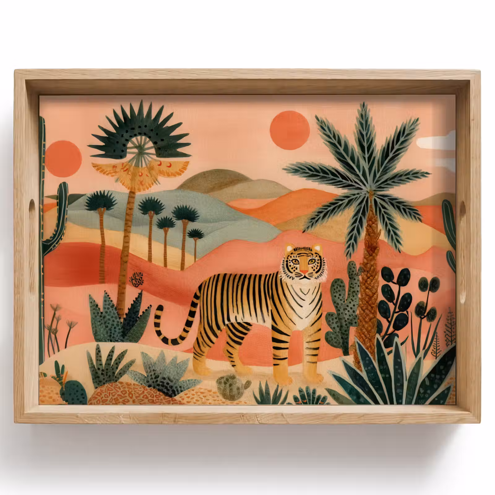 Dienblad - Tijger - Kleurrijk - Palmen - Cactus — 1