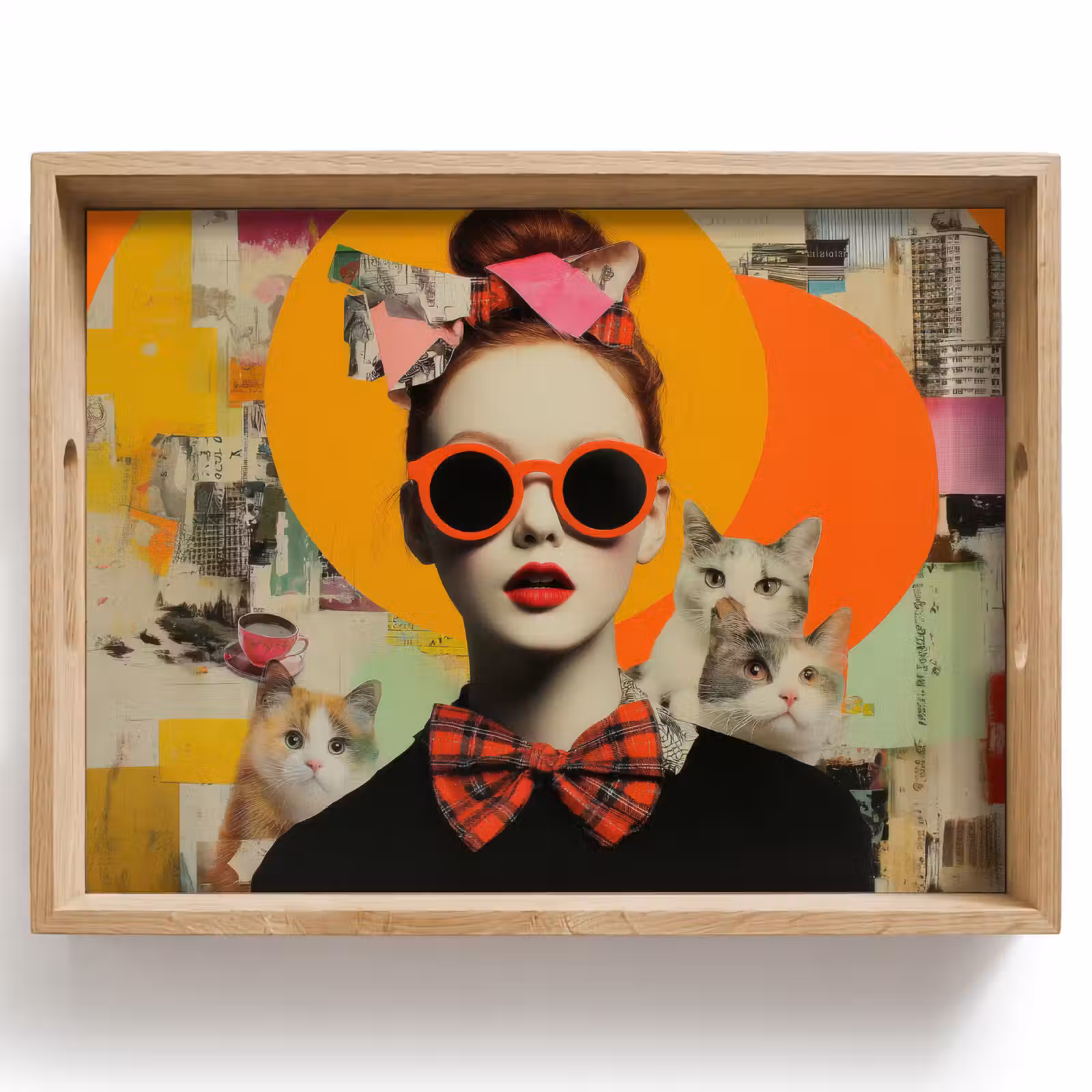Dienblad - Vrouw - Bril - Strik - Retro — 1