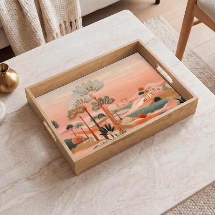 Dienblad - Roze landschap - Palmen - Water — 2