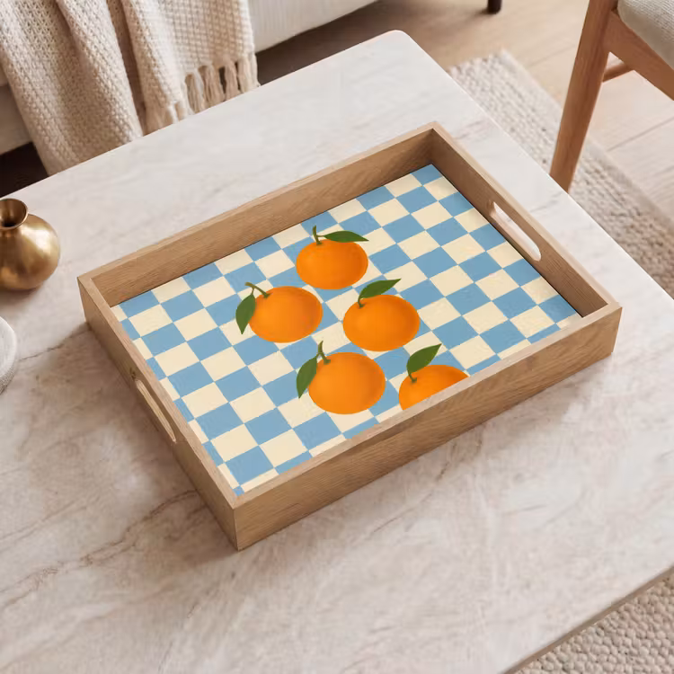 Dienblad - Sinaasappels - Blaadjes - Geblokt - Blauw — 2