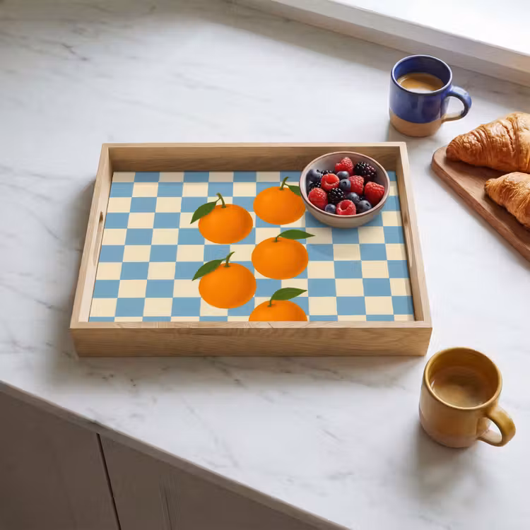 Dienblad - Sinaasappels - Blaadjes - Geblokt - Blauw — 4