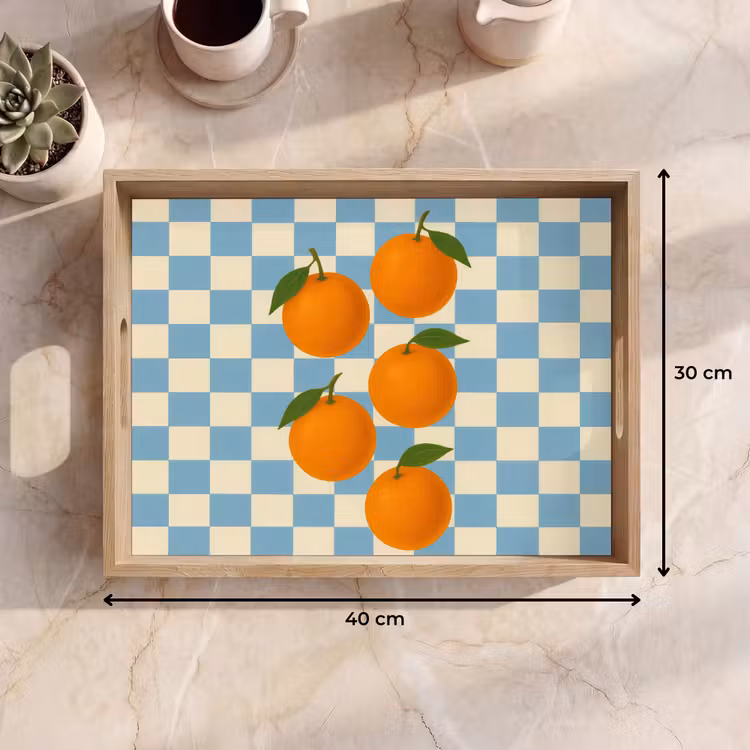 Dienblad - Sinaasappels - Blaadjes - Geblokt - Blauw — 9
