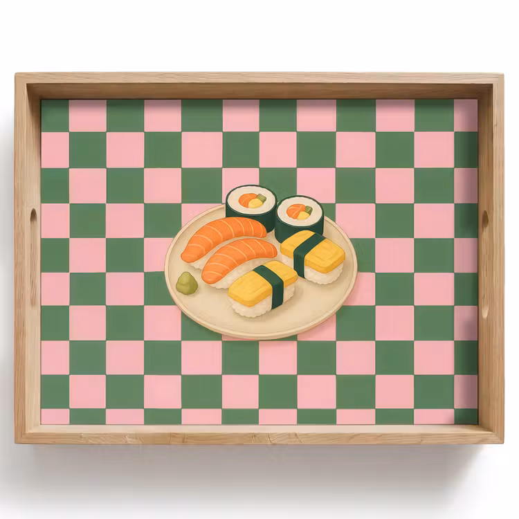 Dienblad - Sushi - Bord - Geblokt - Groen — 1