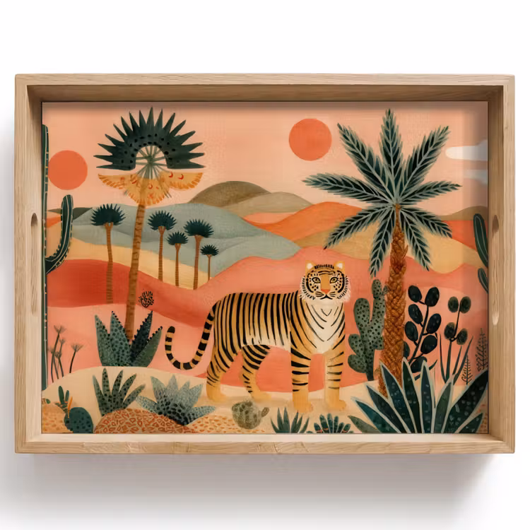 Dienblad - Tijger - Kleurrijk - Palmen - Cactus — 1