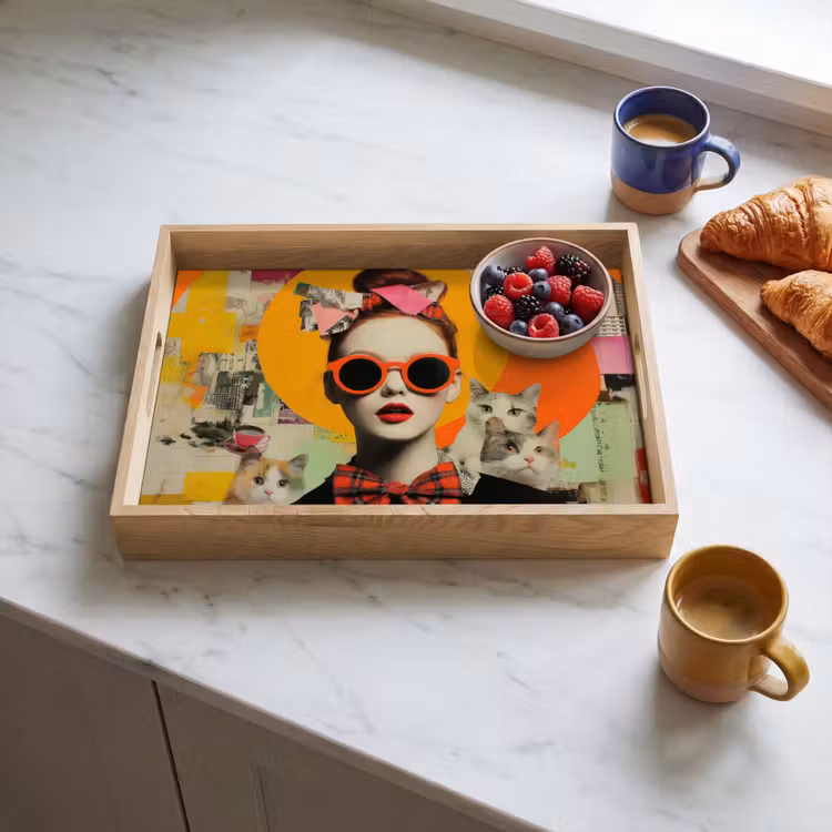 Dienblad - Vrouw - Bril - Strik - Retro — 4