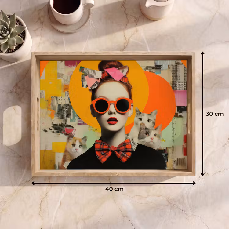 Dienblad - Vrouw - Bril - Strik - Retro — 9