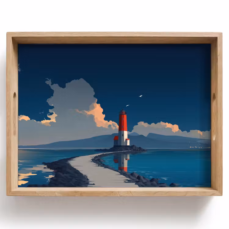 Dienblad - Vuurtoren - Zee - Wolken — 1