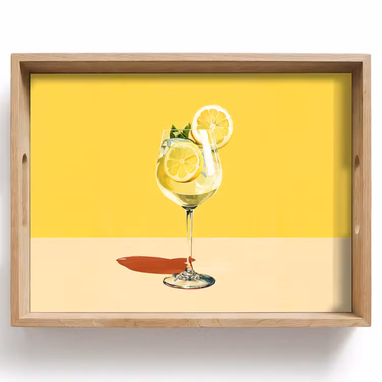 Dienblad - Wijnglas - Citroen - Geel - Minimalistisch — 1