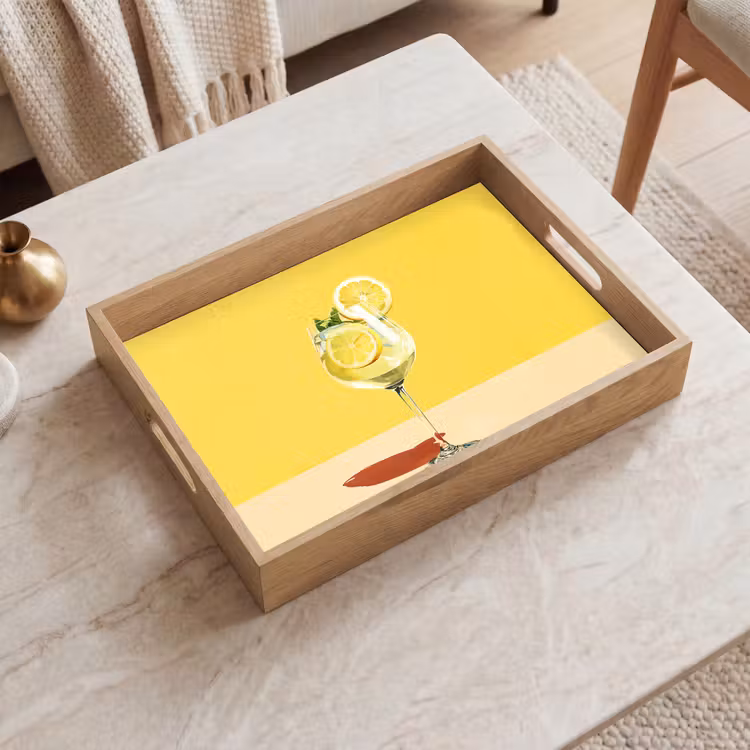 Dienblad - Wijnglas - Citroen - Geel - Minimalistisch — 2