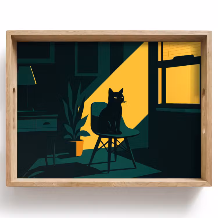 Dienblad - Zwarte kat - Mysterieus - Gele instraal — 1