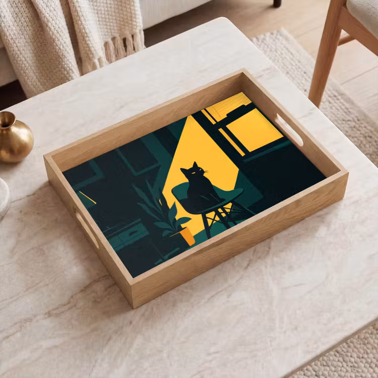 Dienblad - Zwarte kat - Mysterieus - Gele instraal — 2