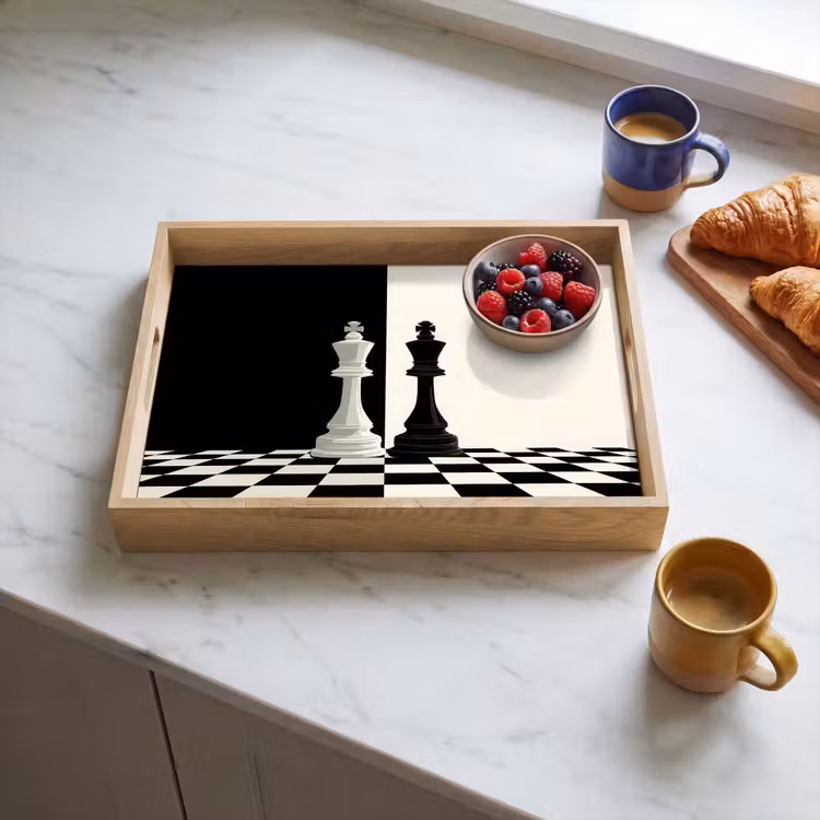 Dienblad - Schaakstukken - Koning - Geblokt - Zwart — 4