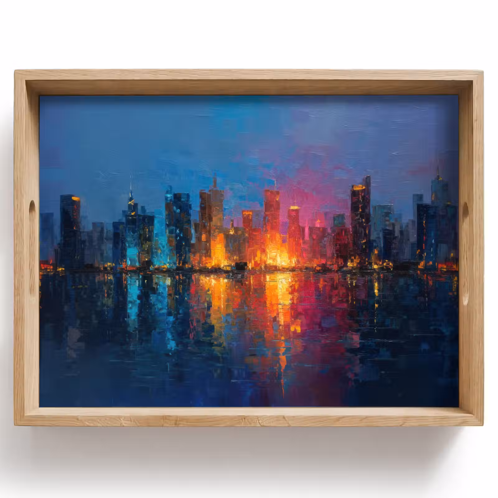 Dienblad - Skyline - Penseelstreken - Donkerblauw - Lichtgevend — 1