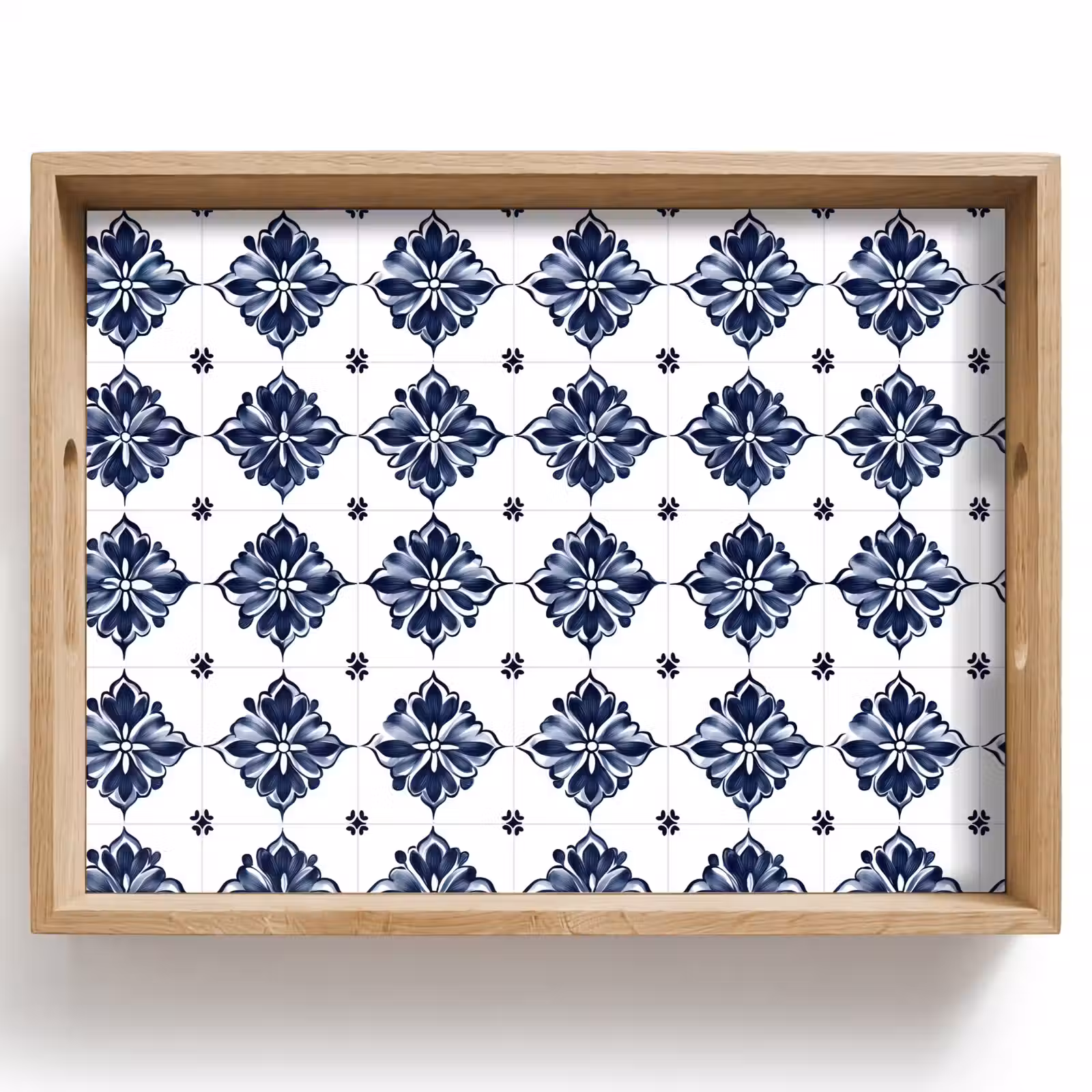 Dienblad - Tegelmotief - Blauw - Wit - Bloem — 1